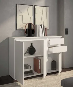 Sideboard Brest - 119x35x84cm - 3 Türen und 2 Schubladen - weiß
