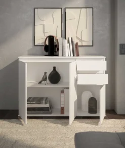Sideboard Brest - 119x35x84cm - 3 Türen und 2 Schubladen - weiß