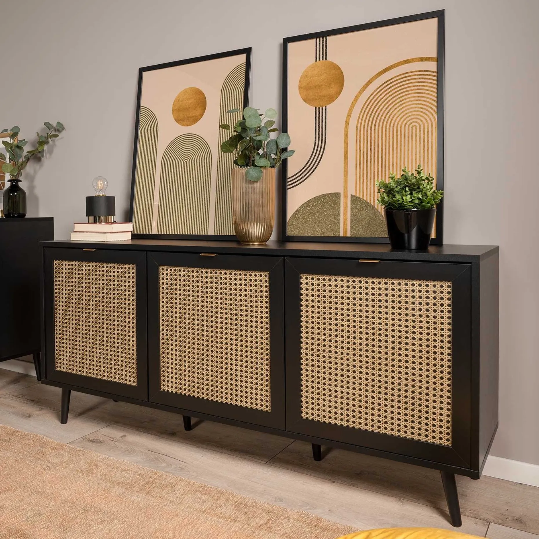 Sideboard Daka 150cm 3 Türen - schwarz/beige