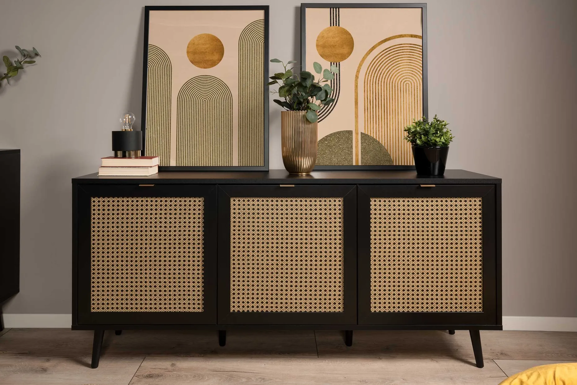 Sideboard Daka 150cm 3 Türen - schwarz/beige