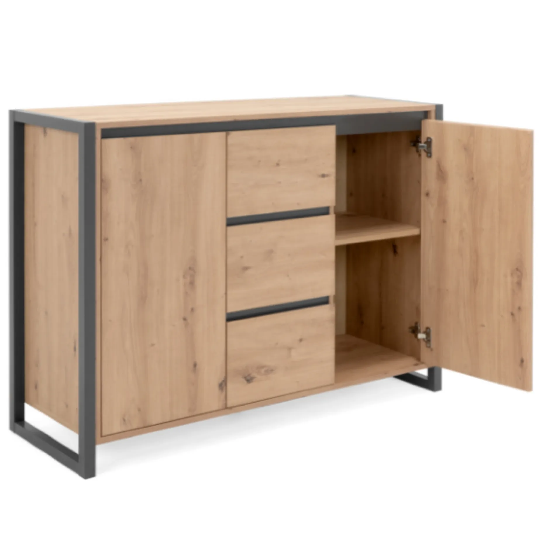 Sideboard Damon 120cm mit 2 Türen und 3 Schubladen - Eiche Dekor/anthrazit