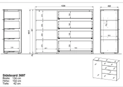 Sideboard Dudek 134cm mit 4 Schubladen und 1 Tür - weiß/Eiche