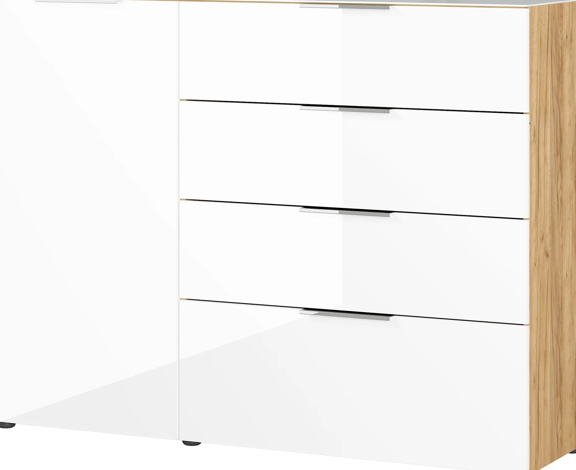 Sideboard Dudek 134cm mit 4 Schubladen und 1 Tür - weiß/Eiche
