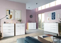 Sideboard Dudek 134cm mit 4 Schubladen und 1 Tür - weiß/Eiche