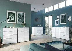 Sideboard Dudek 134cm mit 4 Schubladen und 1 Tür - weiß