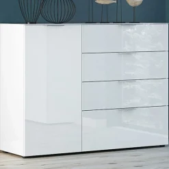 Sideboard Dudek 134cm mit 4 Schubladen und 1 Tür - weiß