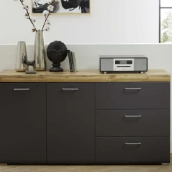 Sideboard Enso 2 Türen und 3 Schubladen - Anthrazit/Eiche