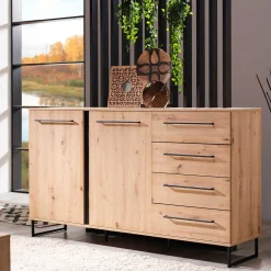 Sideboard Hoggas 159cm 4 Türen und 2 Einlegeböden - Eiche