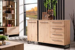 Sideboard Hoggas 159cm 4 Türen und 2 Einlegeböden - Eiche