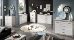 Sideboard Inga 152 cm mit 3 Türen und 4 Schubladen - Beton/Weiß