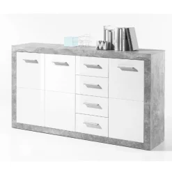 Sideboard Inga 152 cm mit 3 Türen und 4 Schubladen - Beton/Weiß