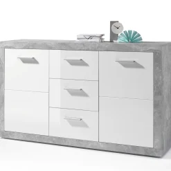 Sideboard Inga 147 cm mit 2 Türen und 3 Schubladen - Beton/Weiß