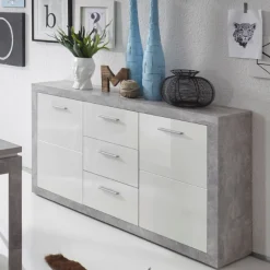 Sideboard Inga 147 cm mit 2 Türen und 3 Schubladen - Beton/Weiß