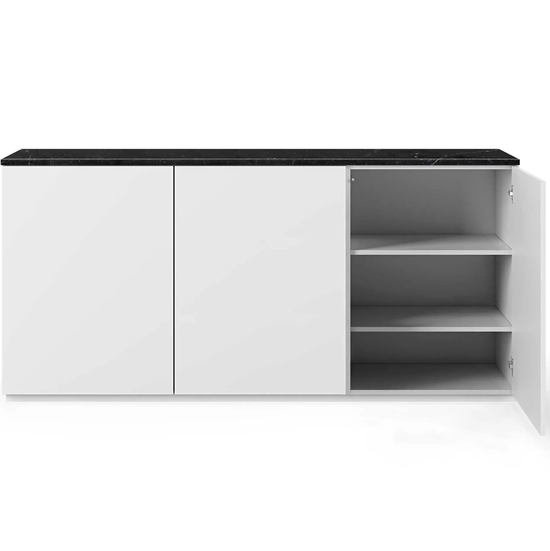 Sideboard Join 180cm hoch Modell mit 3 Türen - matt weiß/schwarzer Marmor