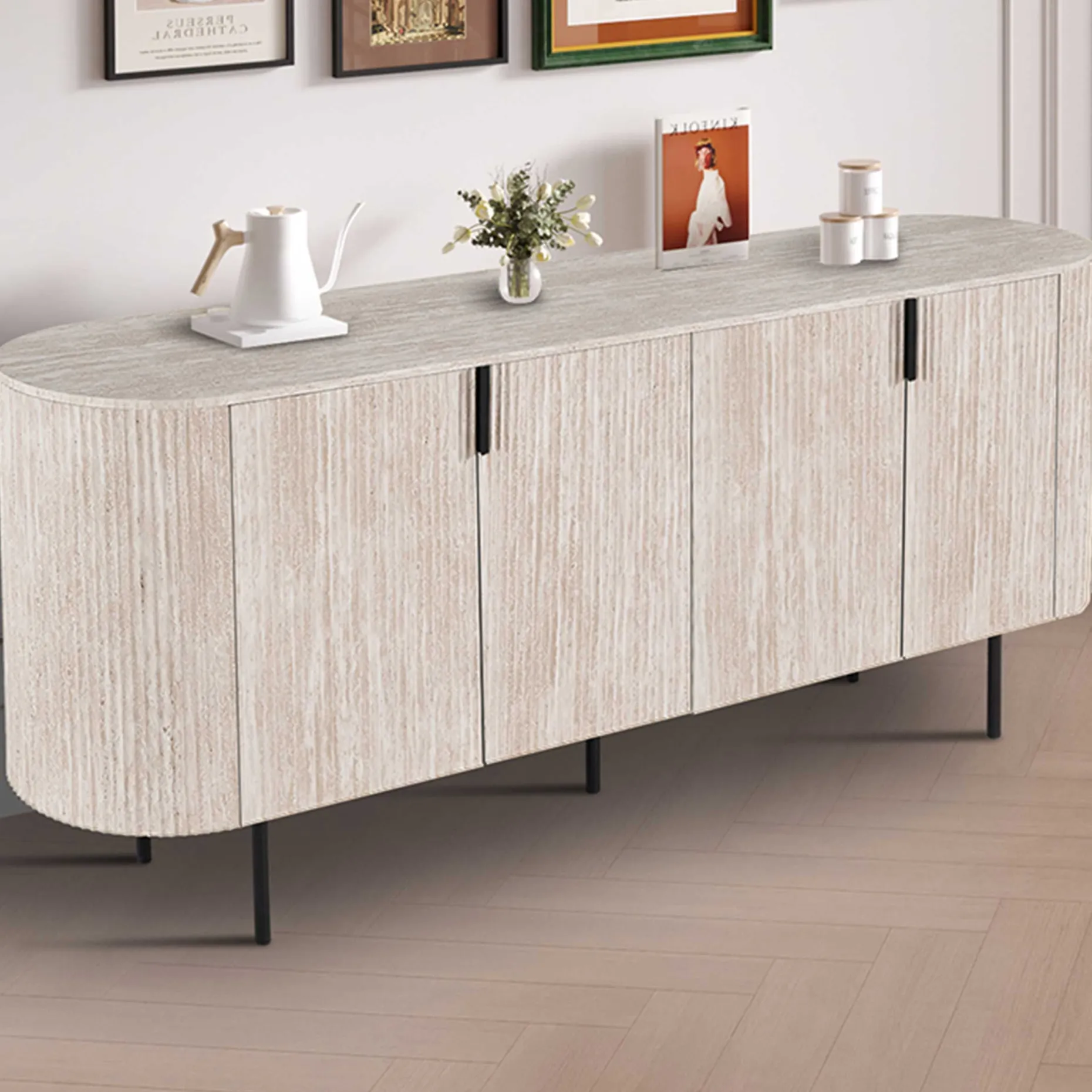 Sideboard Lagos - 200x45x80cm - 4 Türen - Travertin