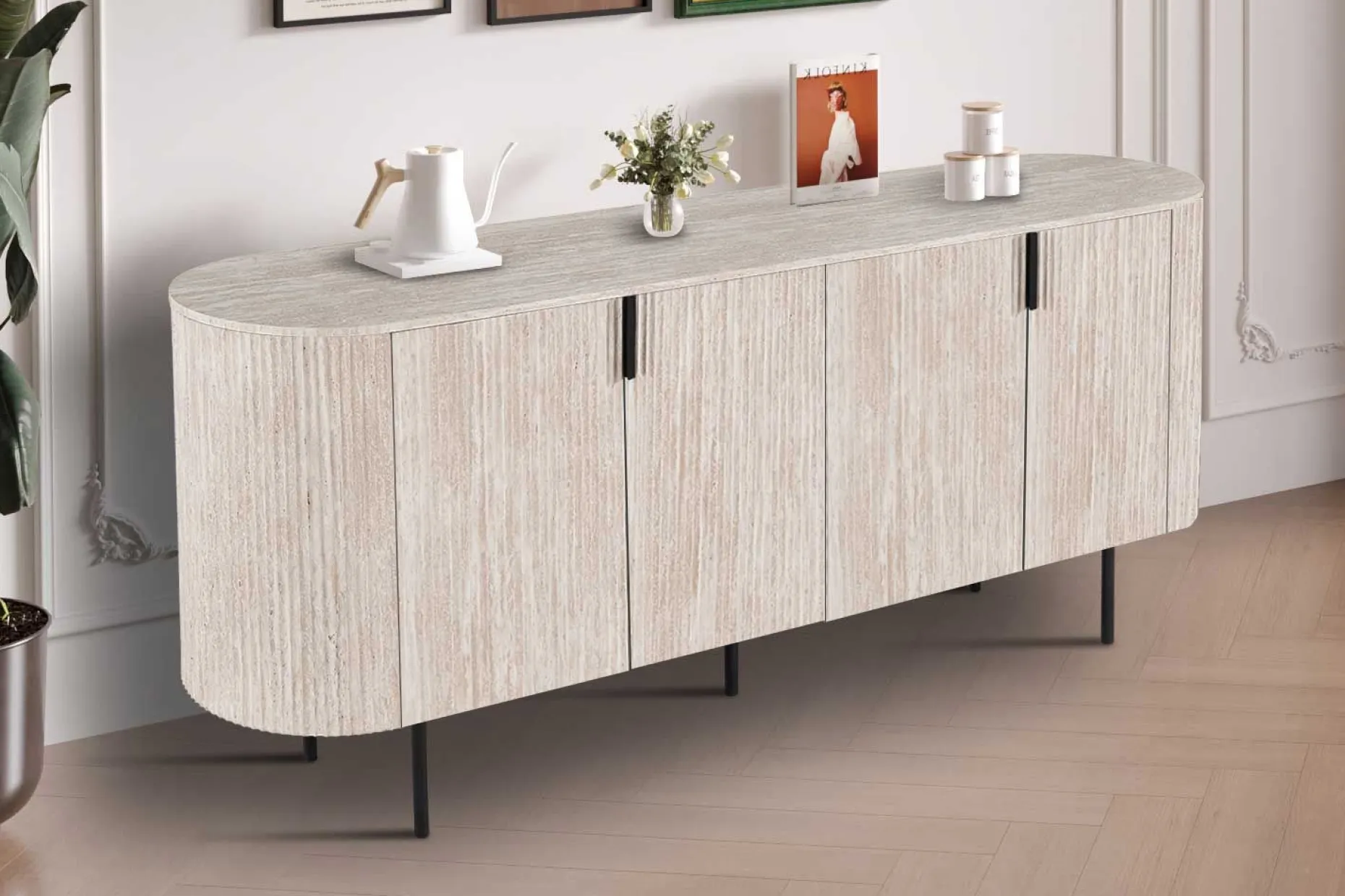 Sideboard Lagos - 200x45x80cm - 4 Türen - Travertin