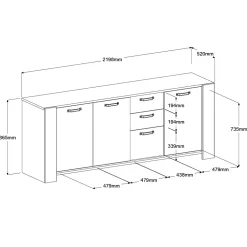 Sideboard London | 219,8 x 52 x 86,5 cm | Eiche/weiß