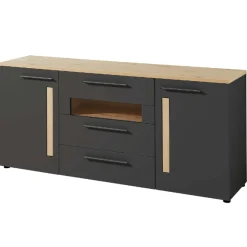 Sideboard Lorna 2 Türen und 3 Schubladen - Anthrazit/Eiche