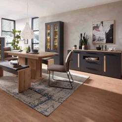Sideboard Lorna 2 Türen und 3 Schubladen - Anthrazit/Eiche