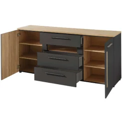 Sideboard Lorna 2 Türen und 3 Schubladen - Anthrazit/Eiche