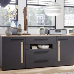 Sideboard Lorna 2 Türen und 3 Schubladen - Anthrazit/Eiche