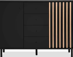 Sideboard Manet - 118x40x90cm - 2 Türen und 4 Schubladen - Schwarz/Eiche Dekor