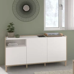 Sideboard Morpheus - 150x40x75cm - 3 Türen - Eiche Dekor/Weiß