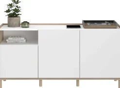 Sideboard Morpheus - 150x40x75cm - 3 Türen - Eiche Dekor/Weiß
