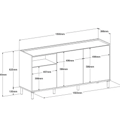 Sideboard Morpheus - 150x40x75cm - 3 Türen - Eiche Dekor/Weiß