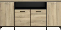 Sideboard Oskar - 180x40x86cm - 4 Türen - mit Beleuchtung - Eiche Dekor/schwarz