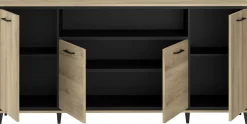 Sideboard Oskar - 180x40x86cm - 4 Türen - mit Beleuchtung - Eiche Dekor/schwarz
