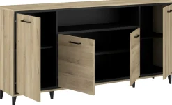Sideboard Oskar - 180x40x86cm - 4 Türen - mit Beleuchtung - Eiche Dekor/schwarz