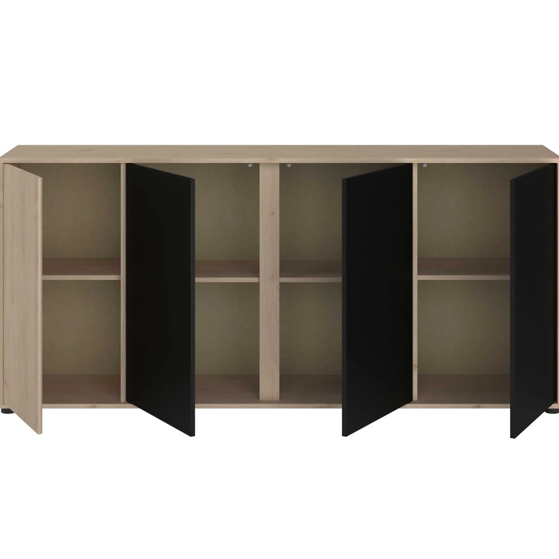 Sideboard Owen - 184x40x83cm - 4 Türen - Eiche Dekor/schwarz