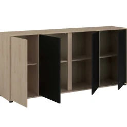 Sideboard Owen - 184x40x83cm - 4 Türen - Eiche Dekor/schwarz