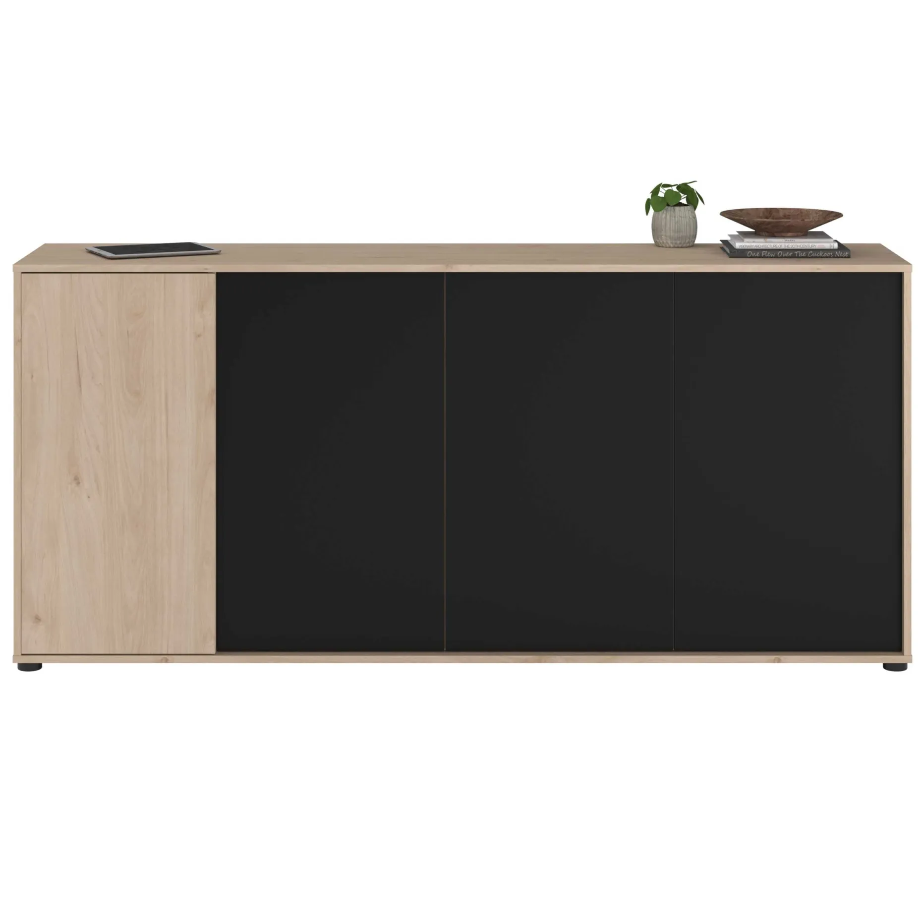 Sideboard Owen - 184x40x83cm - 4 Türen - Eiche Dekor/schwarz