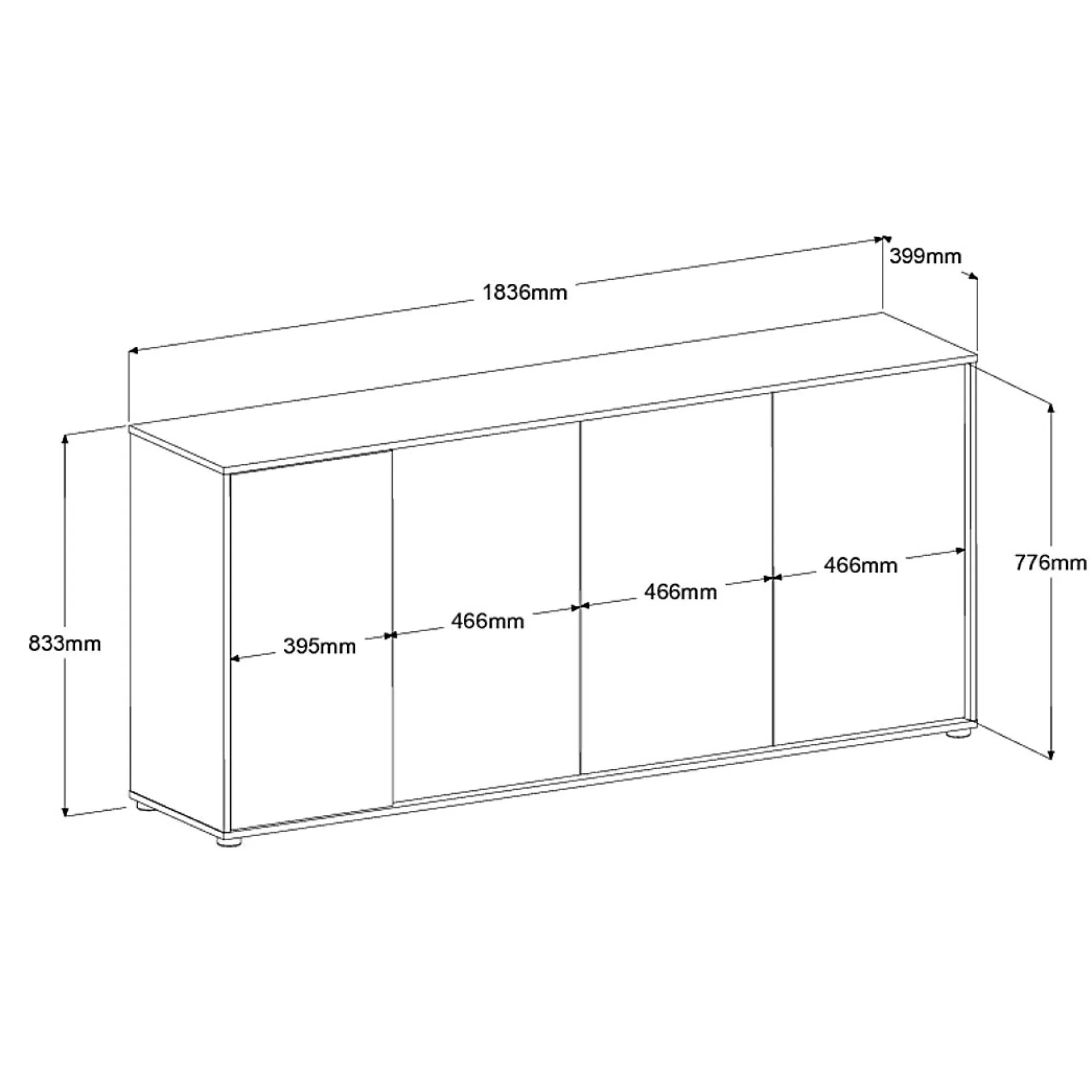 Sideboard Owen - 184x40x83cm - 4 Türen - Eiche Dekor/schwarz