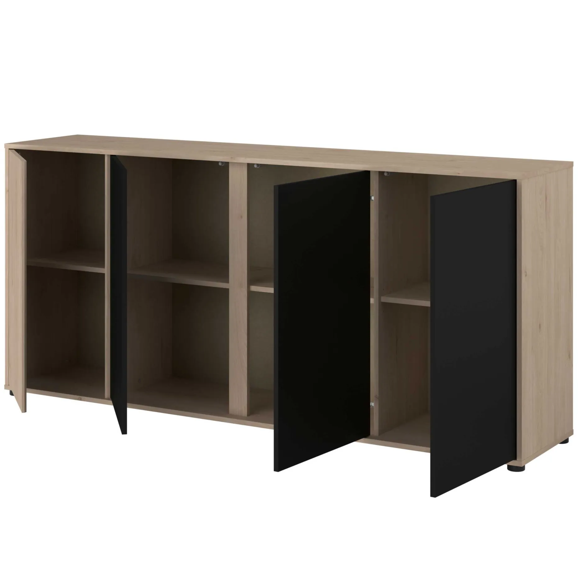 Sideboard Owen - 184x40x83cm - 4 Türen - Eiche Dekor/schwarz