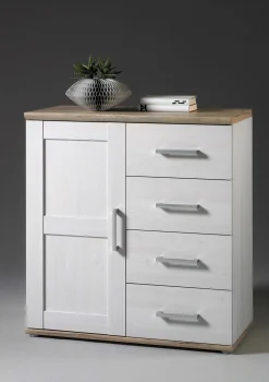 Sideboard Roman 93cm mit Tür und 4 Schubladen - weiß/braun
