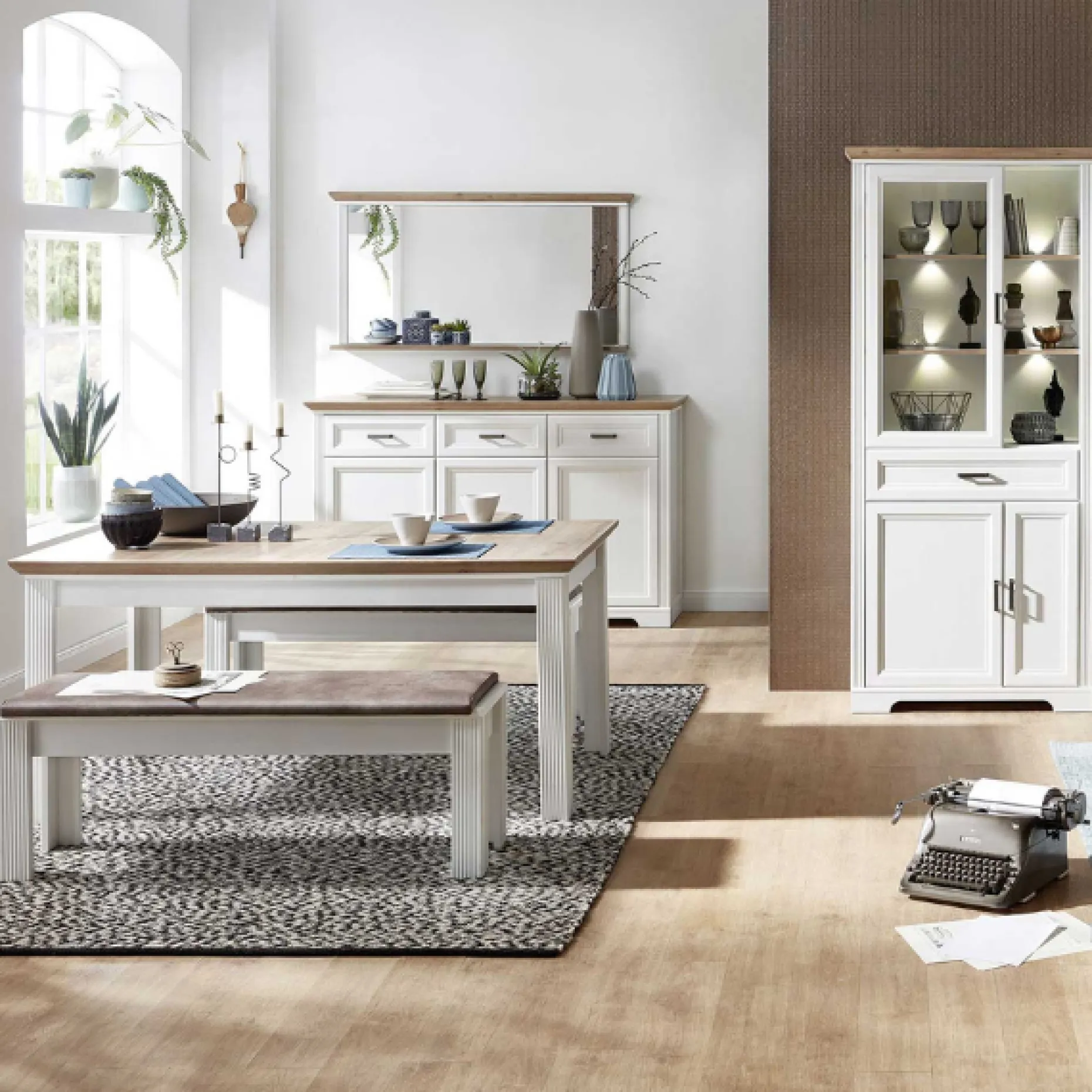 Sideboard Samine 3 Schubladen 3 Türen - weiß/Eiche