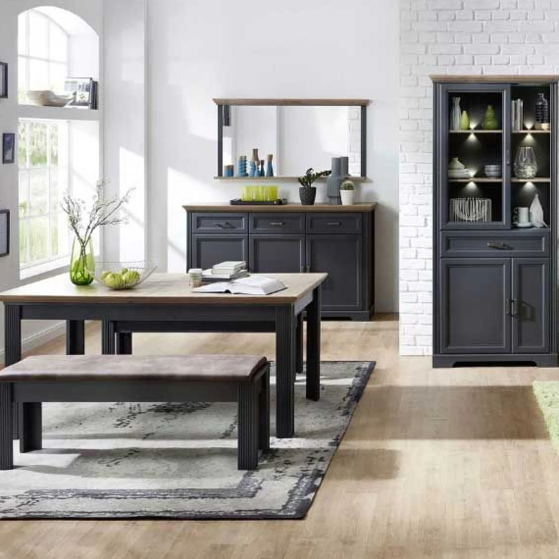 Sideboard Samine 3 Schubladen 3 Türen - graphit/quecksilber