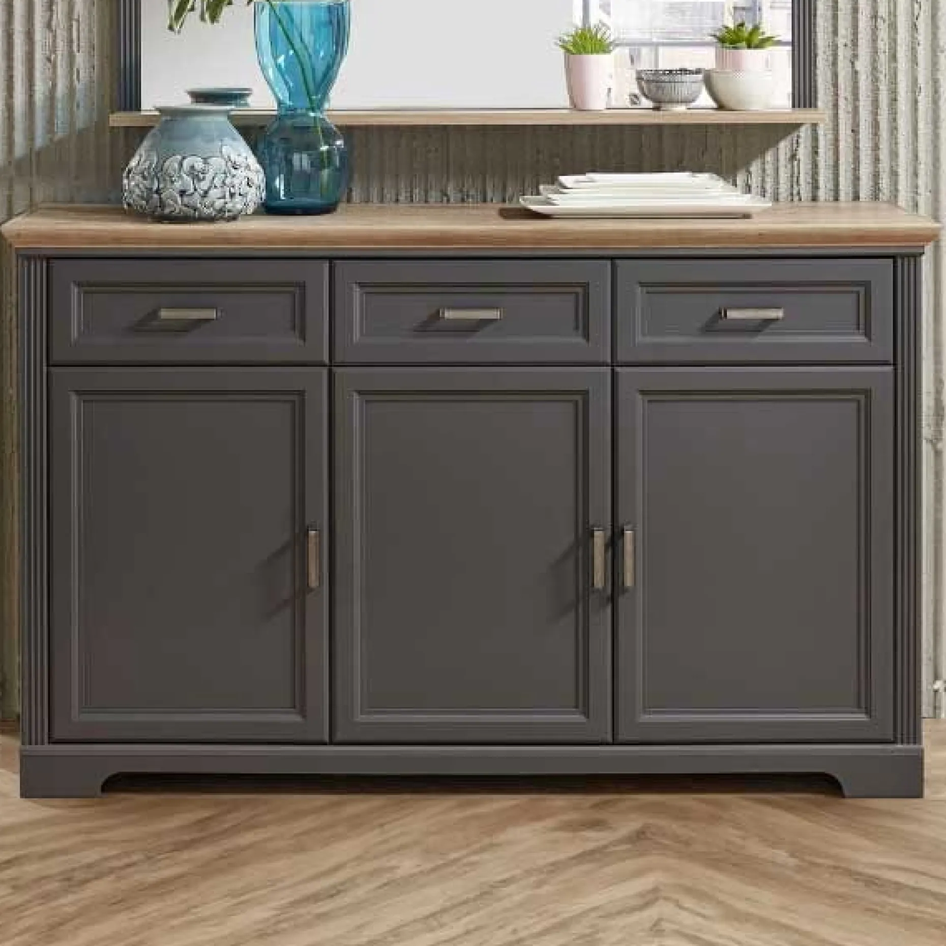 Sideboard Samine 3 Schubladen 3 Türen - graphit/quecksilber