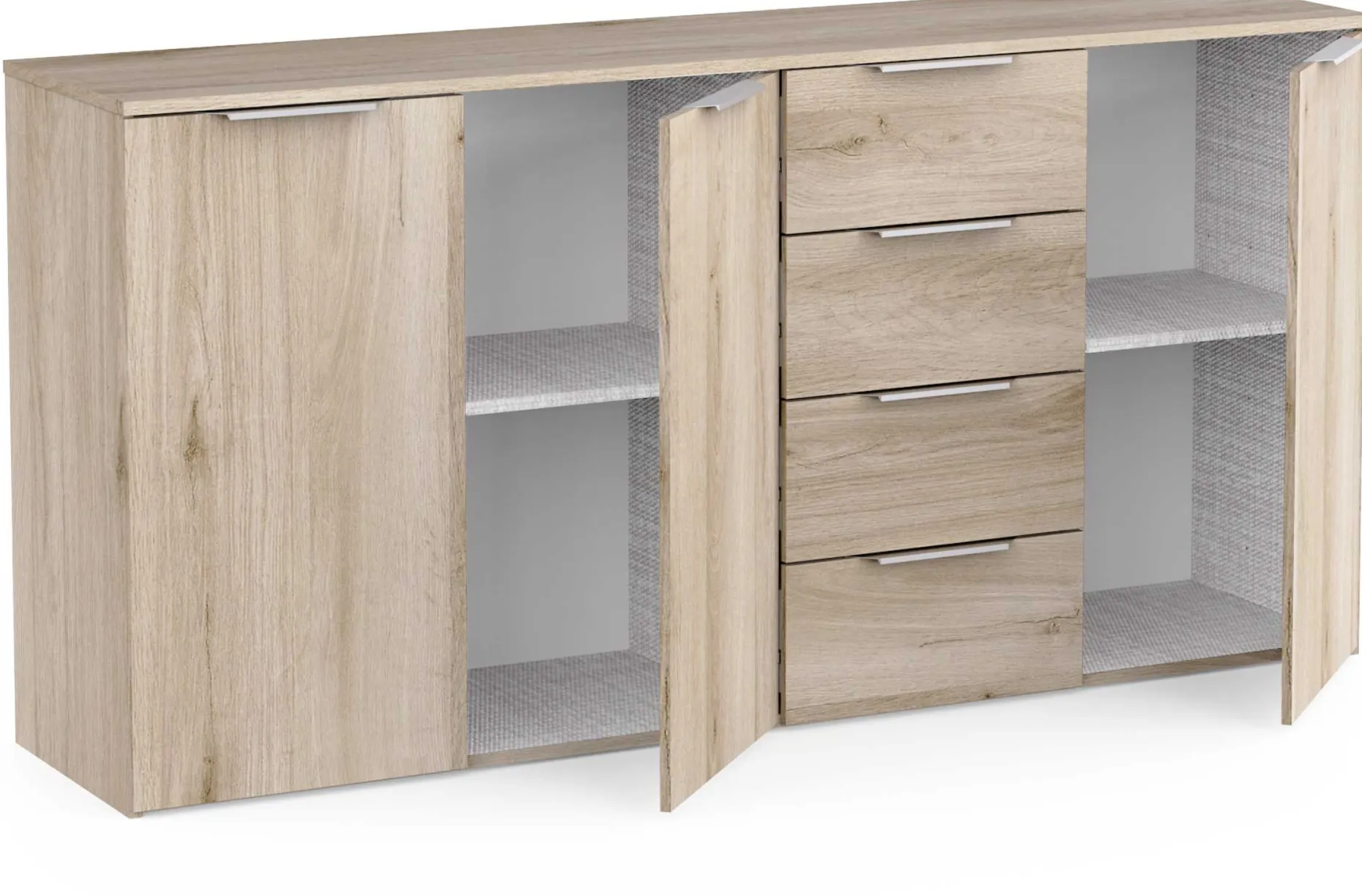 Sideboard Spectre - 159x37x78cm - 3 Türen und 4 Schubladen - Eichendekor