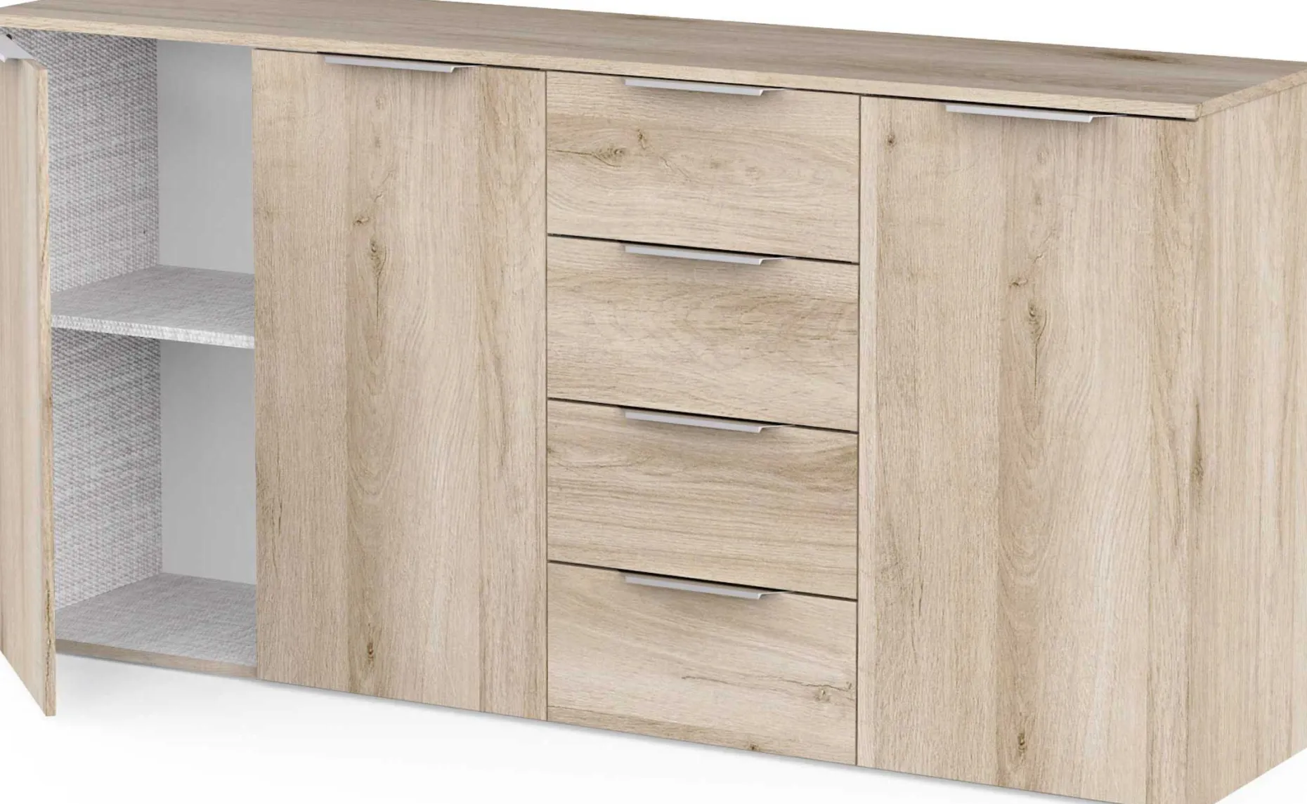 Sideboard Spectre - 159x37x78cm - 3 Türen und 4 Schubladen - Eichendekor