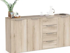 Sideboard Spectre - 159x37x78cm - 3 Türen und 4 Schubladen - Eichendekor