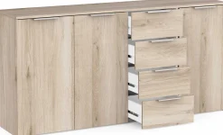 Sideboard Spectre - 159x37x78cm - 3 Türen und 4 Schubladen - Eichendekor