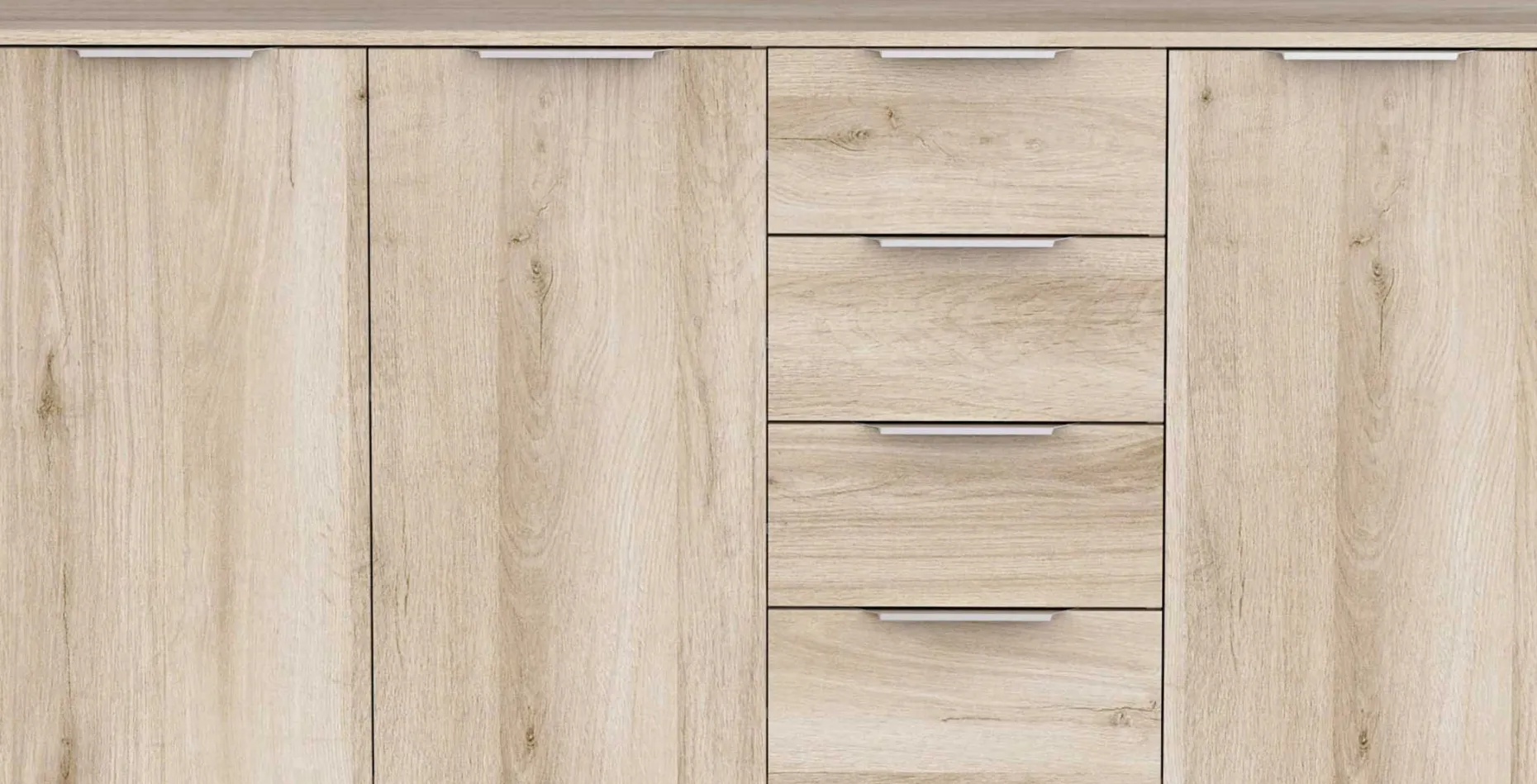 Sideboard Spectre - 159x37x78cm - 3 Türen und 4 Schubladen - Eichendekor