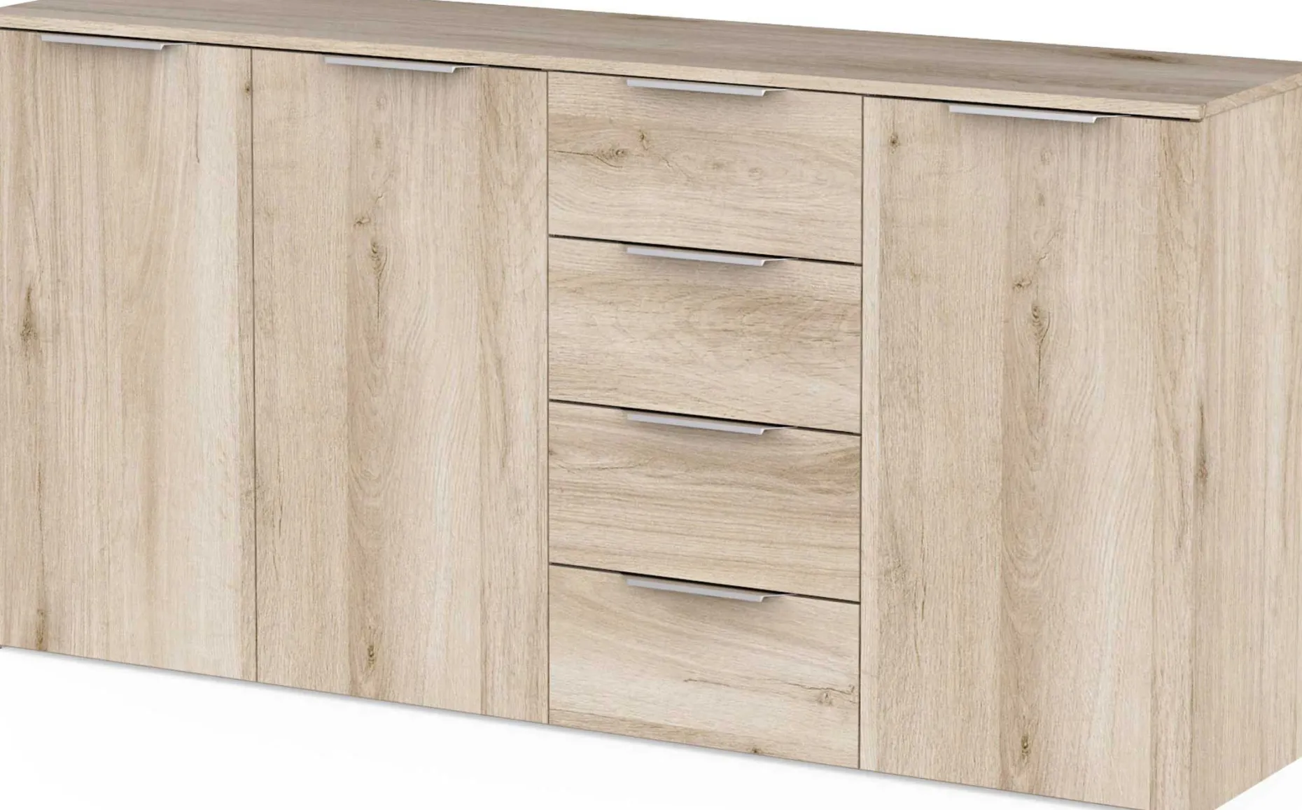Sideboard Spectre - 159x37x78cm - 3 Türen und 4 Schubladen - Eichendekor