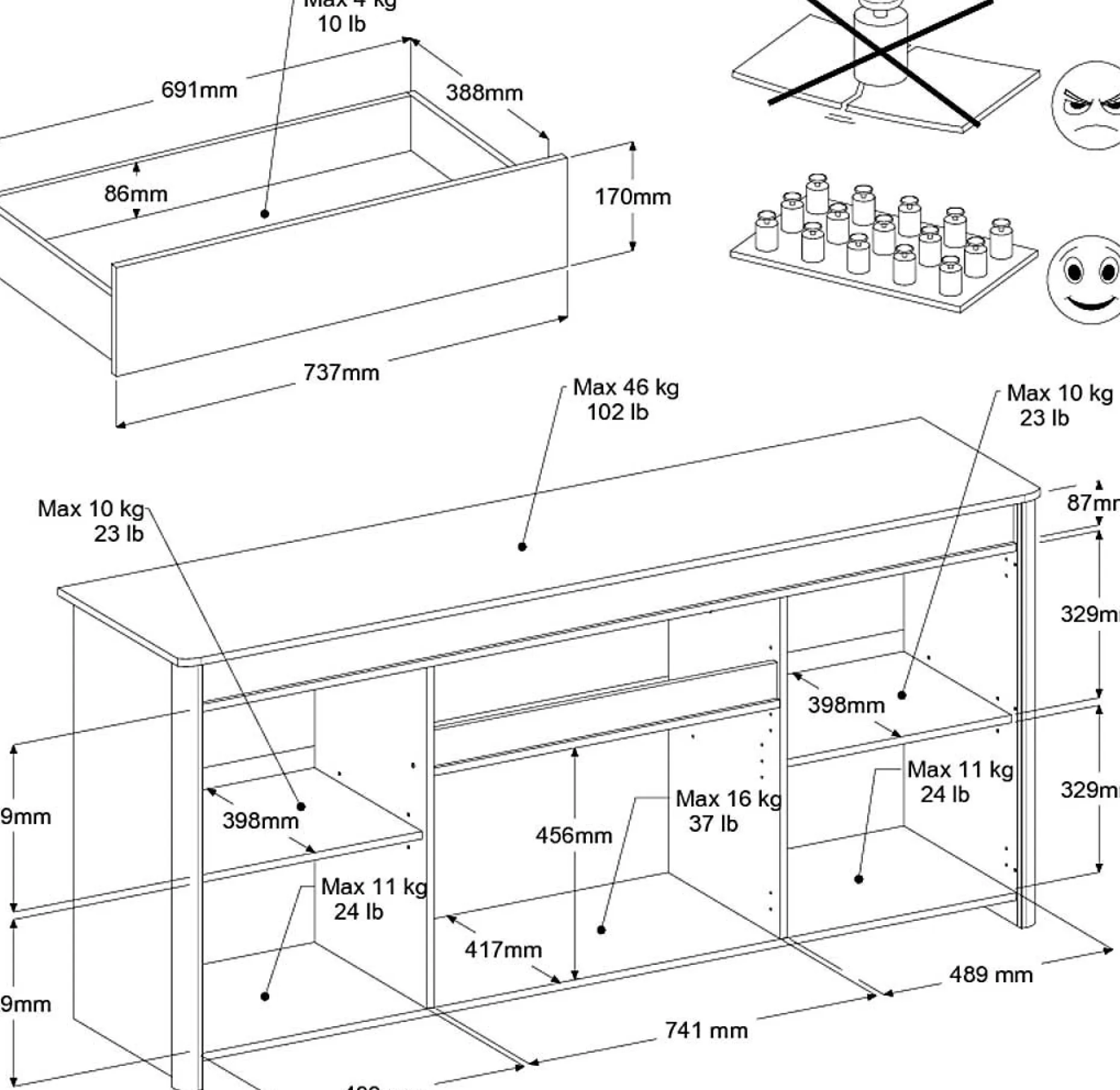 Sideboard Wendy - 184x46x86cm - 4 Türen und 1 Schublade - Eiche Dekor/Weiß