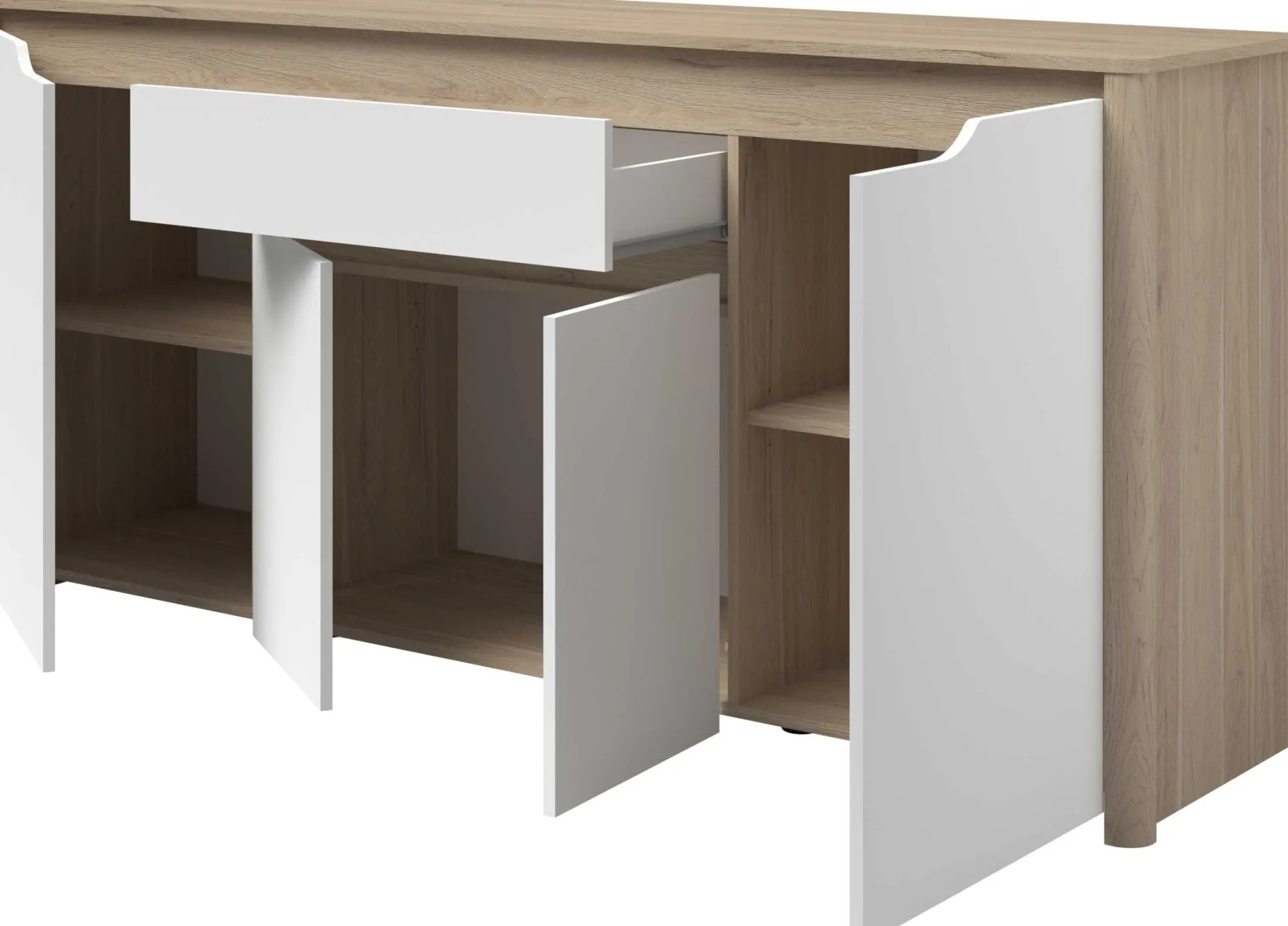 Sideboard Wendy - 184x46x86cm - 4 Türen und 1 Schublade - Eiche Dekor/Weiß
