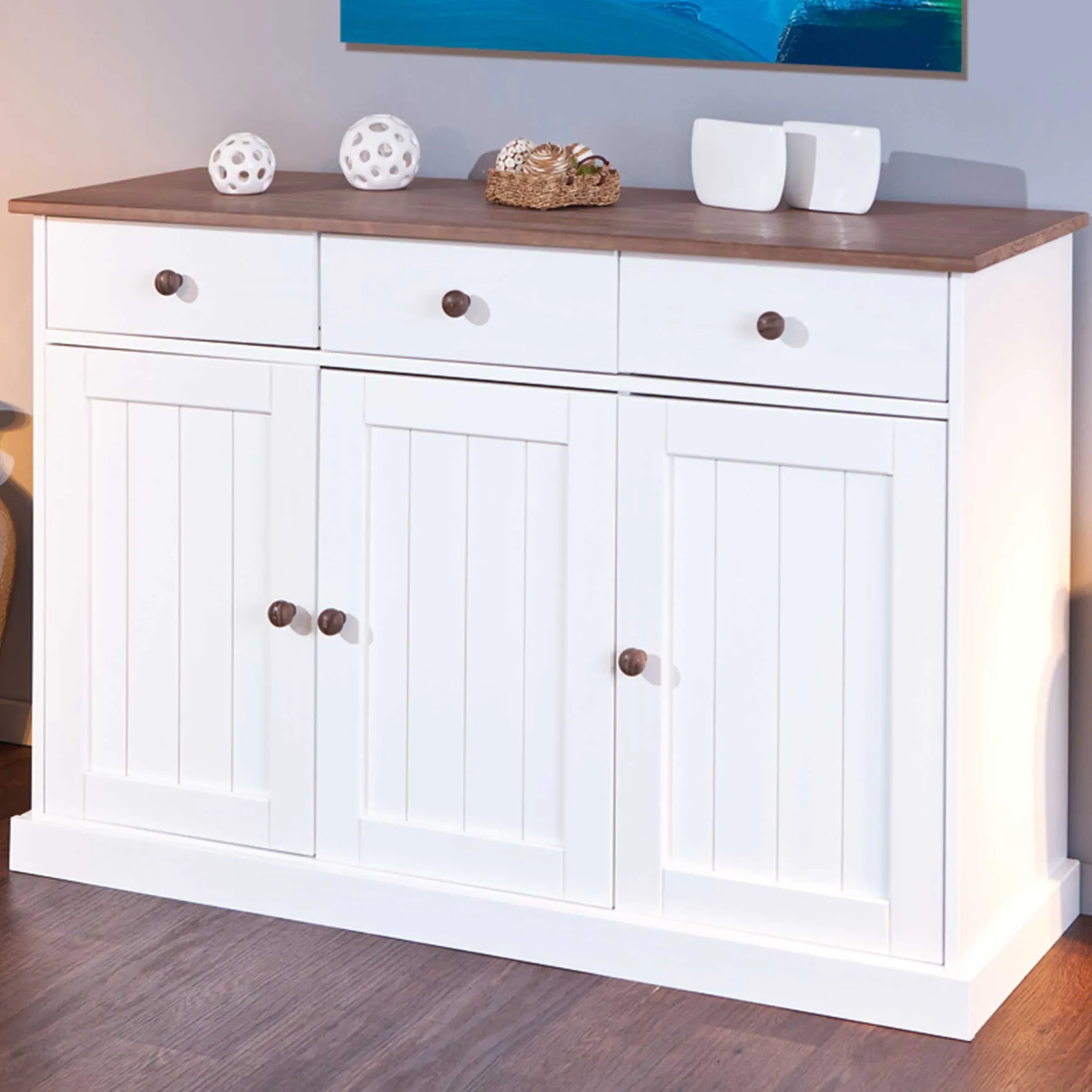 Sideboard Westerland 3 Türen- weiß/braun